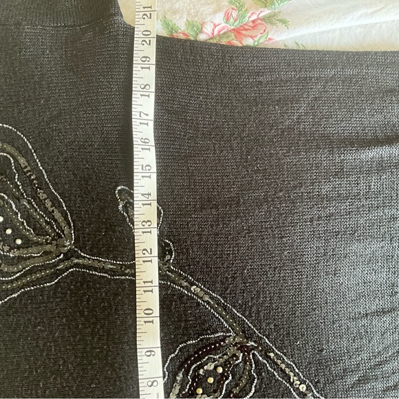 Alison J VTG Pullover Sweater Jet Black Sequins 3/4 Sleeve Shoulder Pads - Picture 3 of 6